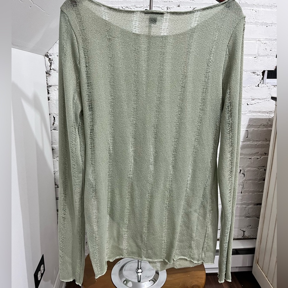 PrettyLittleThing Sage Green Asymmetrical Top Lightweight Sheer Sweater Large - Picture 2 of 5